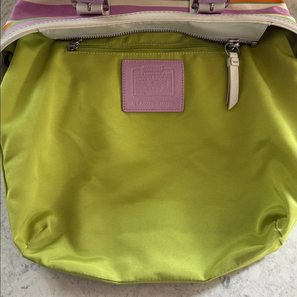 Coach Y2K 2007 Hampton Multi-Color Stripe Medium Canvas/ Leather Tote F10705 - Picture 12 of 15